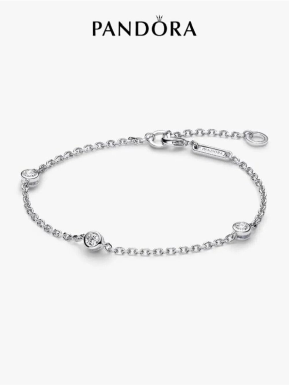 Pandora Era Bezel Sterling Silver Lab-grown Diamond Station Chain Bracelet